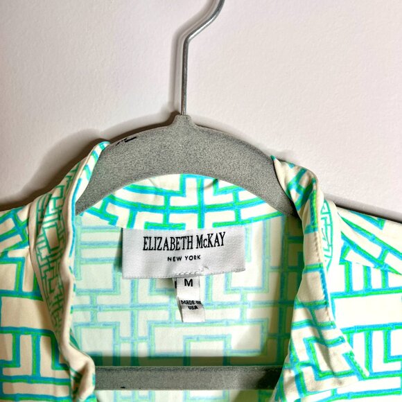 Elizabeth McKay Bamboo Geometric Print Nylon Spandex Button Front Shift Dress M - Picture 2 of 6